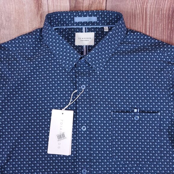 7 Diamonds Mens Large 4 Way Stretch Kyro Short Sleeve Shirt Geometric Triangle - Picture 5 of 16